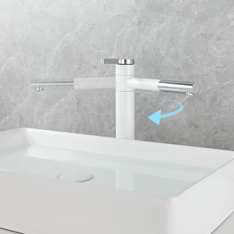 CIENCIA Tall Vessel Sink Faucet Brass Bathroom Sink Faucet Single Handle Basin Faucet with 360Â°Rotating Spout, Bathroom Mixer Tap White, BW61120C - Image 4